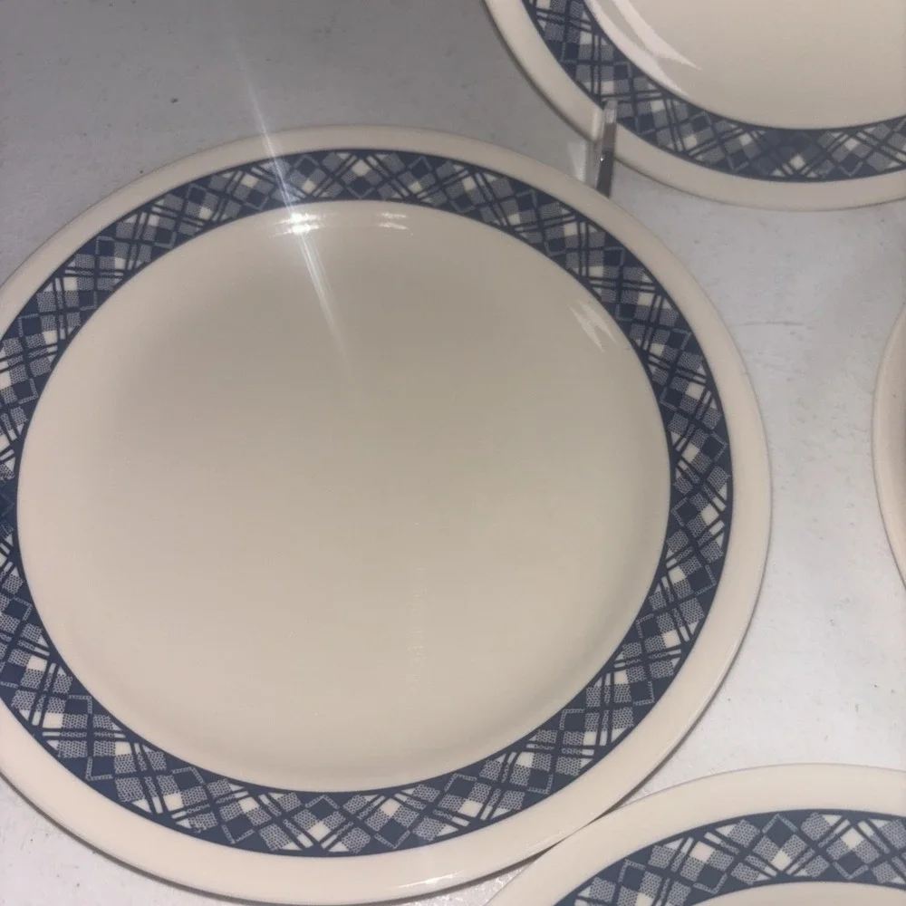 Corelle BLUE PLAID Bread Salad Plates  7 1/4